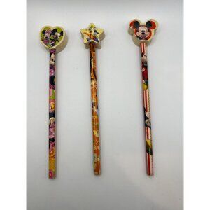 Set Of 3 VTG Disney Pencils W‎ Eraser Toppers Mickey & Minnie Mouse Donald Goofy